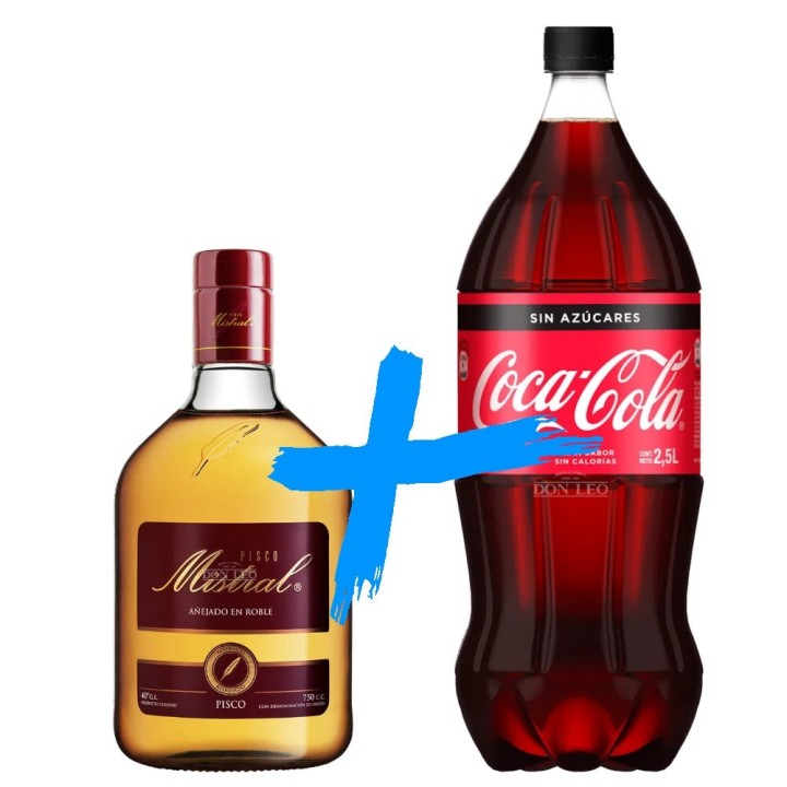 Mistral 40° 750 cc + Coca Cola 2.5 Lt Zero - Promo Pisco